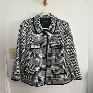 Talbots Plus Size Plaid Jacket Blazer Black White 14W Office Preppy Wool Blend